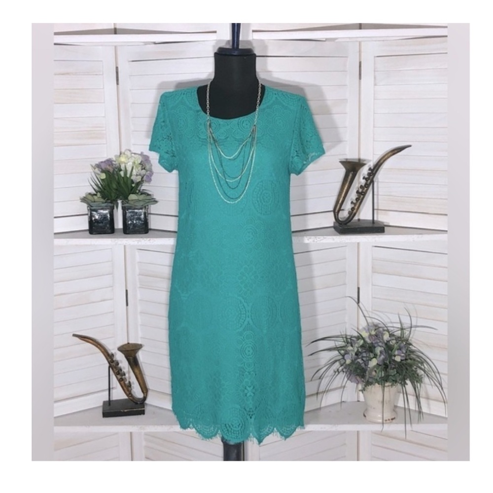 💐 Laundry by Shelli Segal teal lace dress short sleeve sz 6 - 💐3 for $30💐